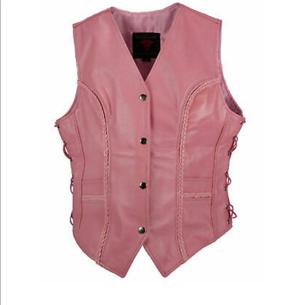 Ladies Braided Side Laces Motorcycle Soft Pink Leather Concealed Carry Vest